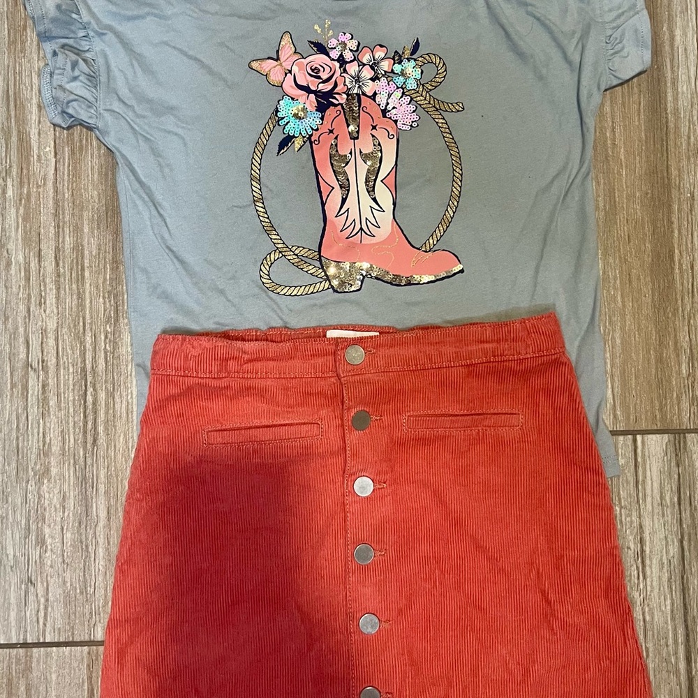 The Children’s Place Floral Western Graphic Tee with Matching Corduroy Skirt
